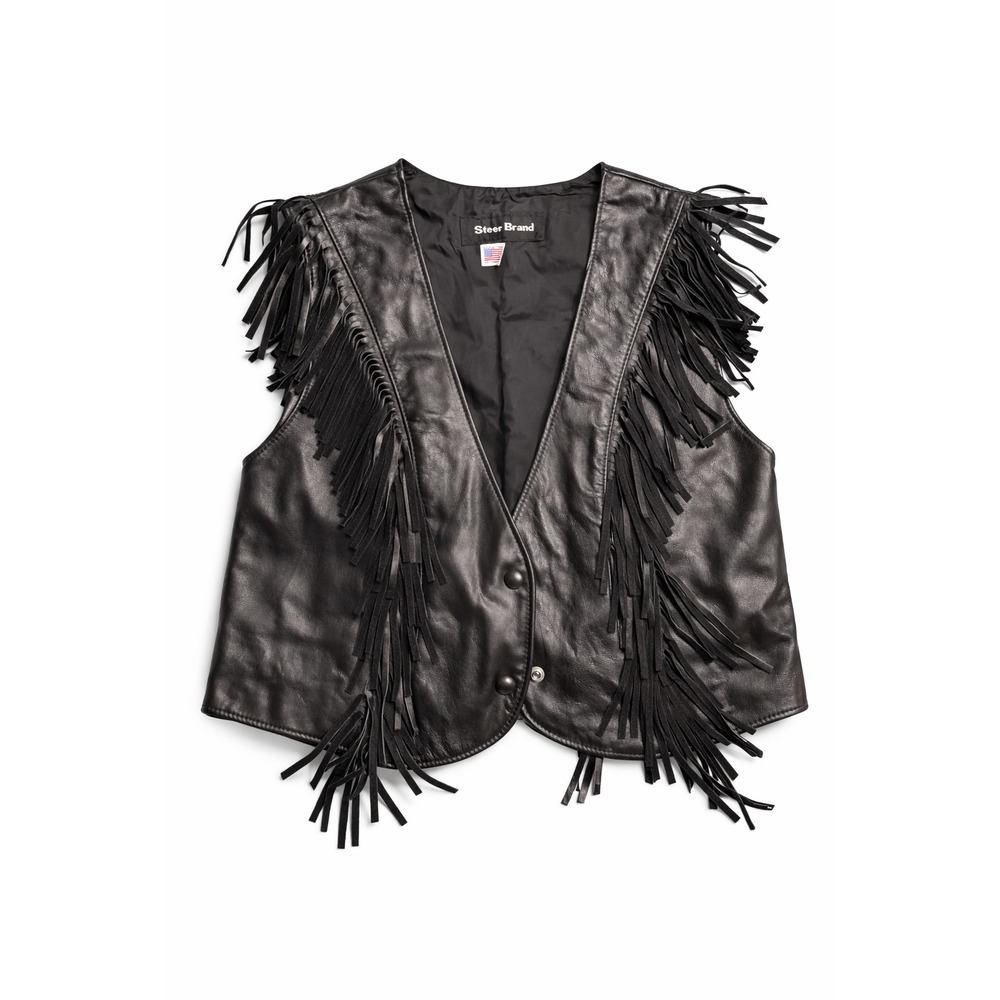 Steer Brand Black Leather Fringe Vest